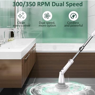배터리 전동 전기 스핀 스크러버 청소 브러쉬 2500mAh